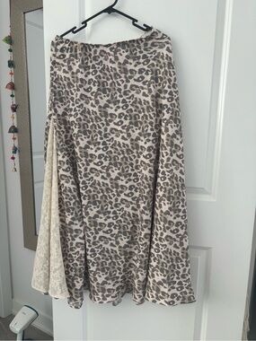 aerie Leopard Print A-Line Skirt in Beige and Taupe